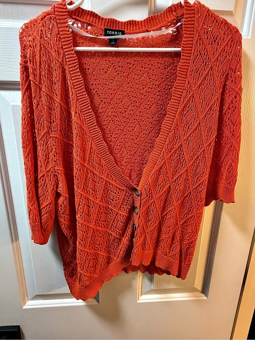 Torrid Open Stitch Cardigan Open Knit V-Neck Orange Size 2